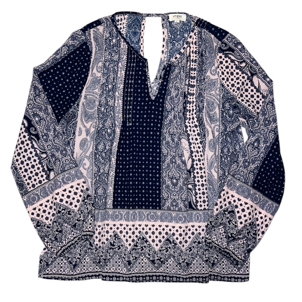 Umgee Navy and Pink Patterned Blouse